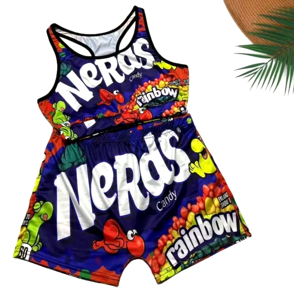 PLUS SIZE 2 Piece Nerds Candy Logo short set